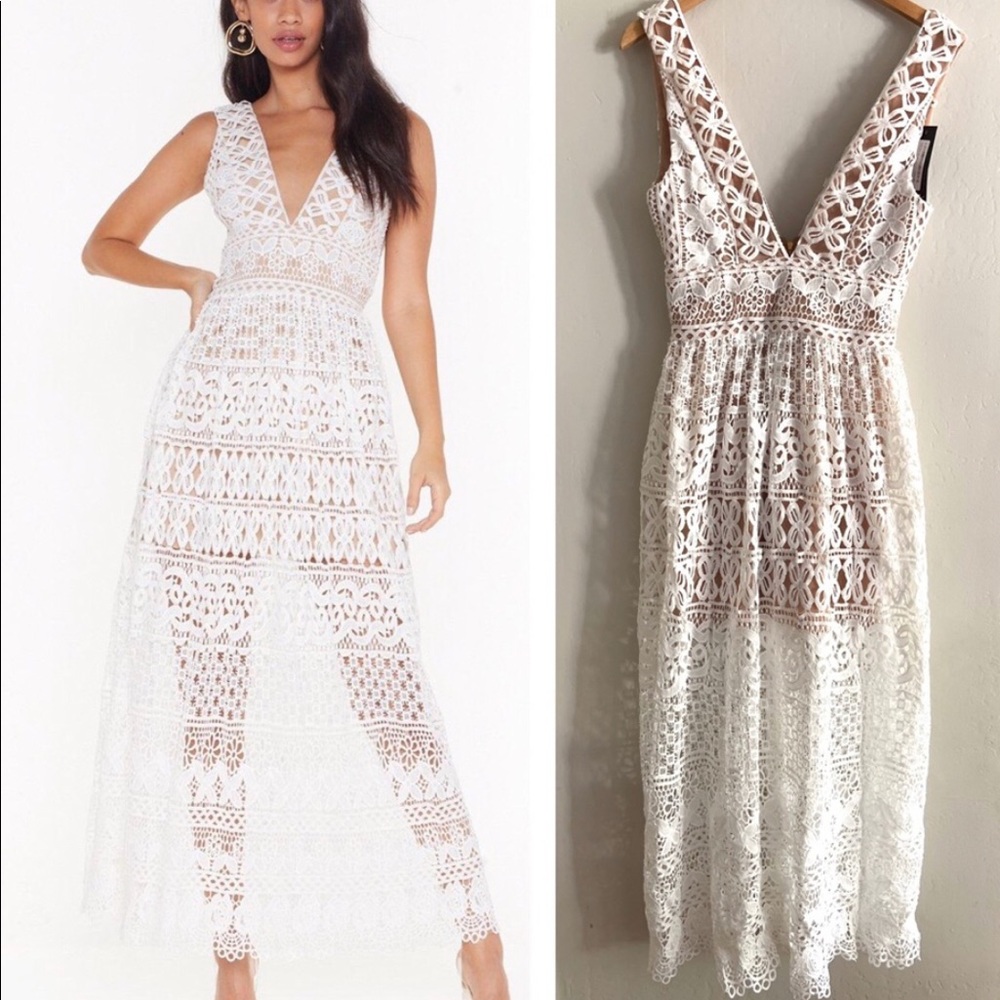 Nasty Gal NEW White In Lace Emergency Midi Dress M